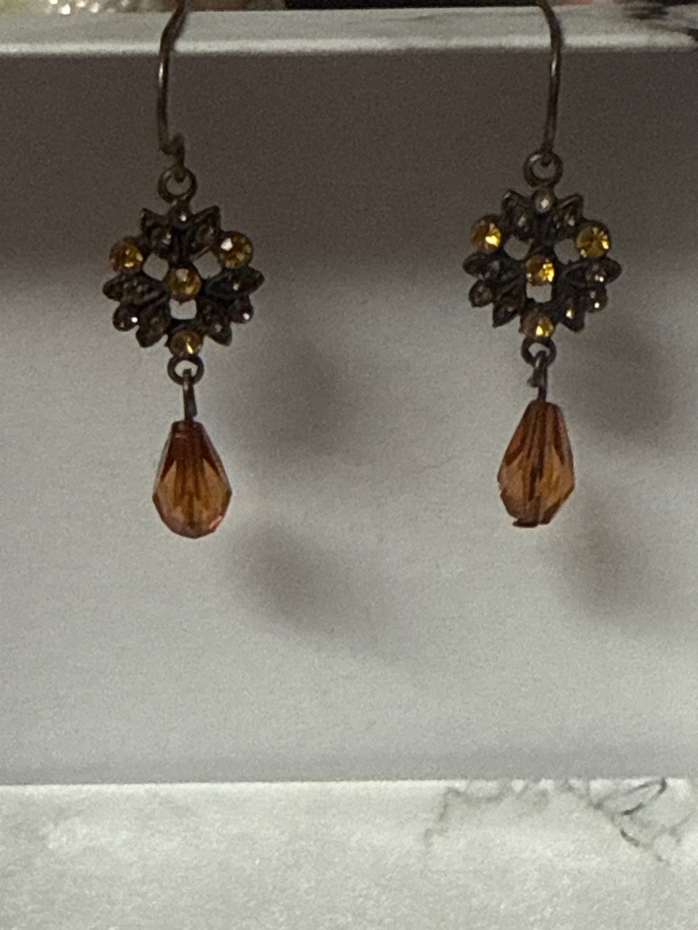 Vintage Bronze and Orange Toned Dangle Earrings